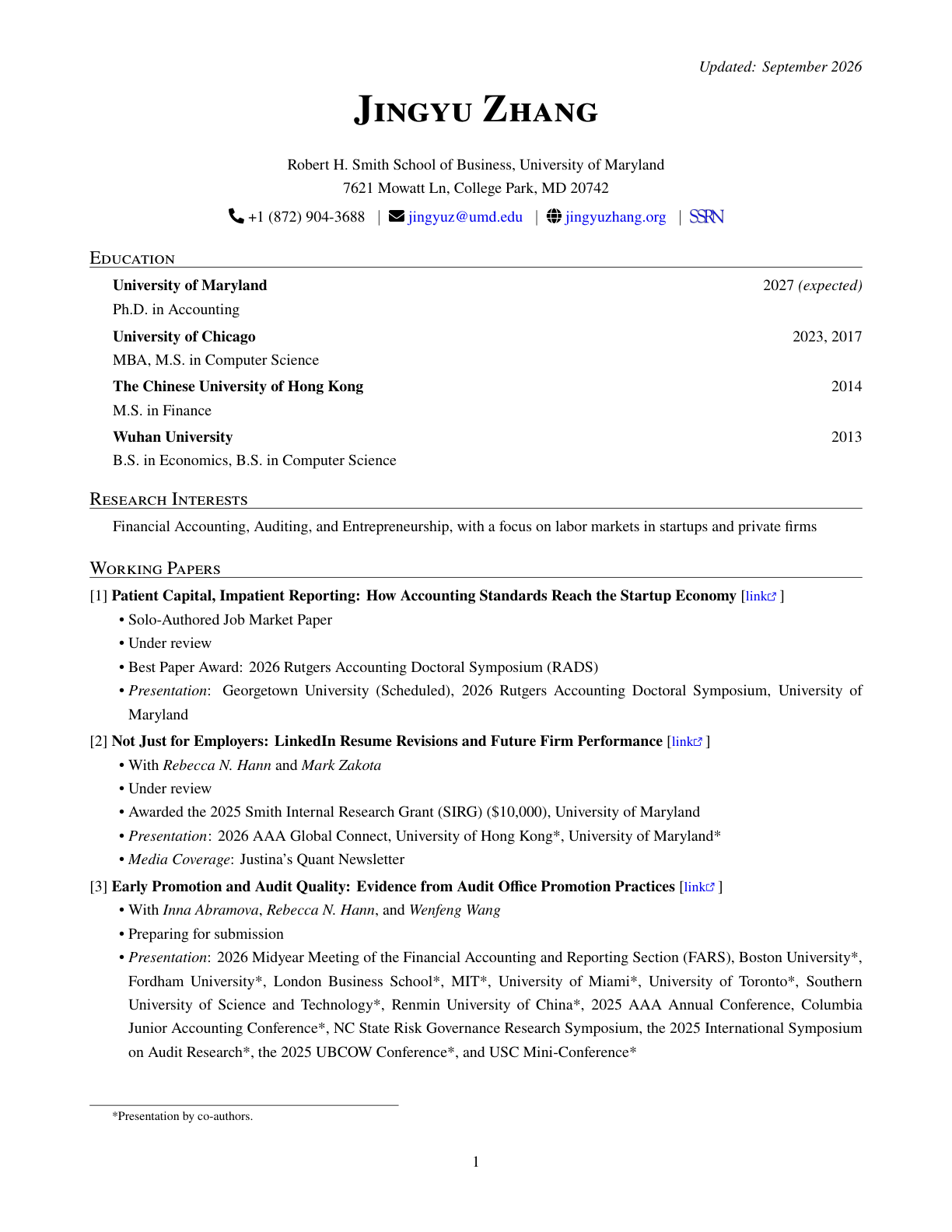 Curriculum vitae page 1